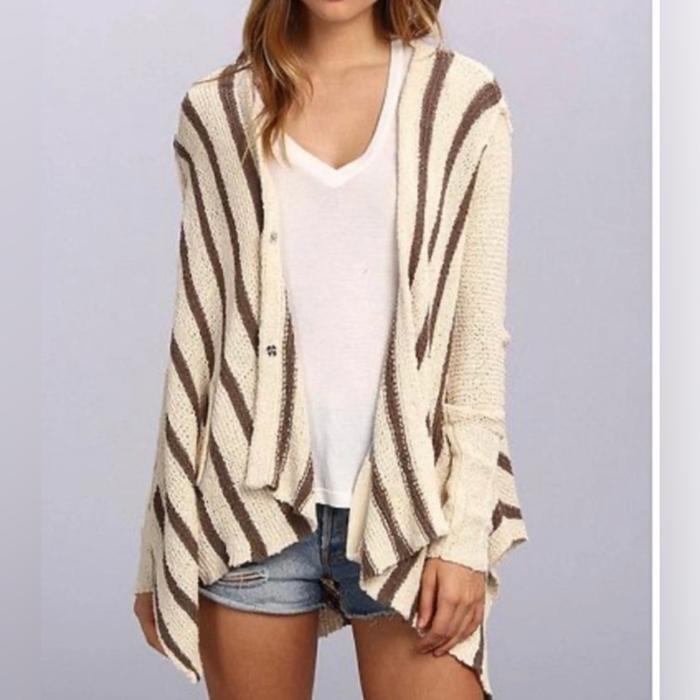 Free People Circle Back Chevron Striped Long Sleeved Cardigan Sweater